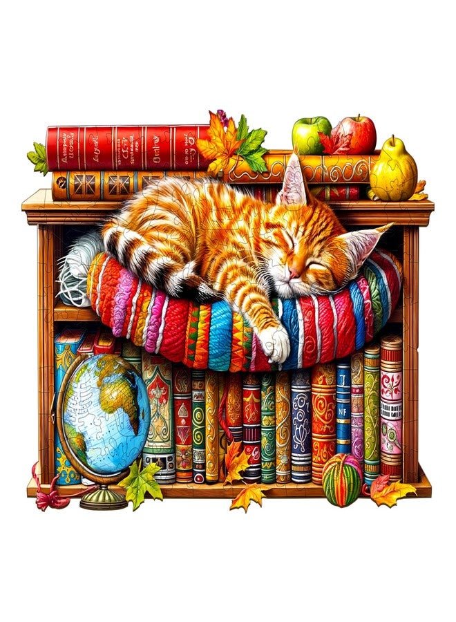 Purdicra Wooden Puzzles for Adults - Dreamy Tabby Cat Wooden Jigsaw Puzzle, Unique Animal Shaped Wood Puzzles Adult, Christmas Birthday Gifts for Friends/Family, Home Decor 8.5 * 6 in 100pcs - Image 1
